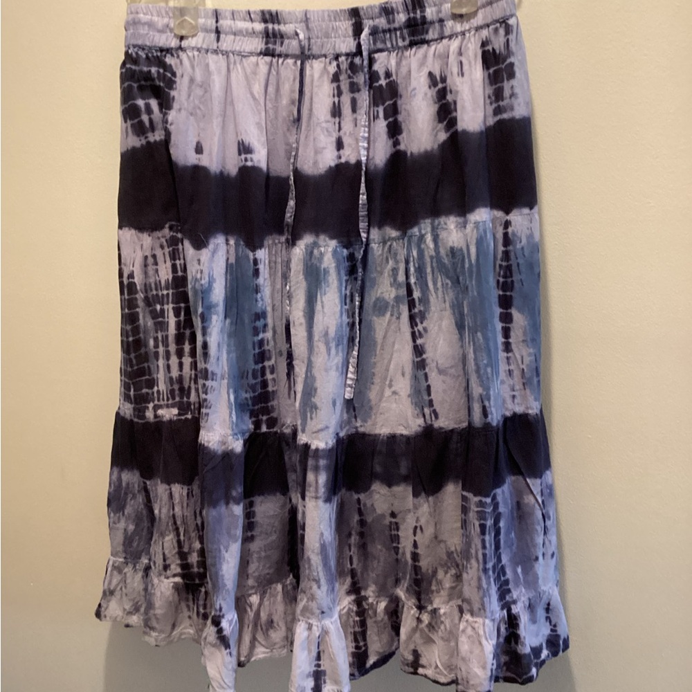 Tryst Tie-Dye Midi Skirt - Navy & light blue Sz. L, Boho Peasant Style